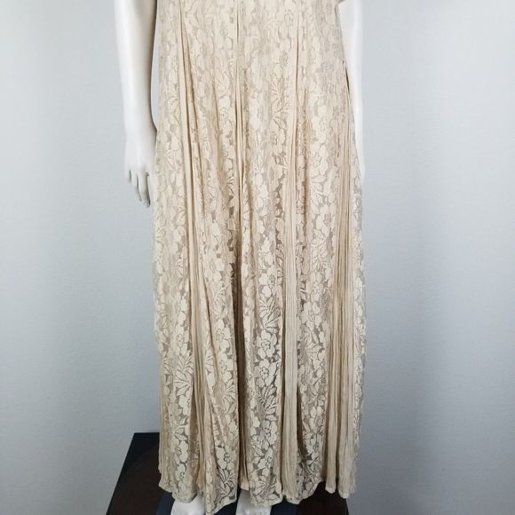 Avant Garde VTG 80s Bohemian Cottage Floral Lace Beige Flowy Rayon Dress Size M - Picture 5 of 16